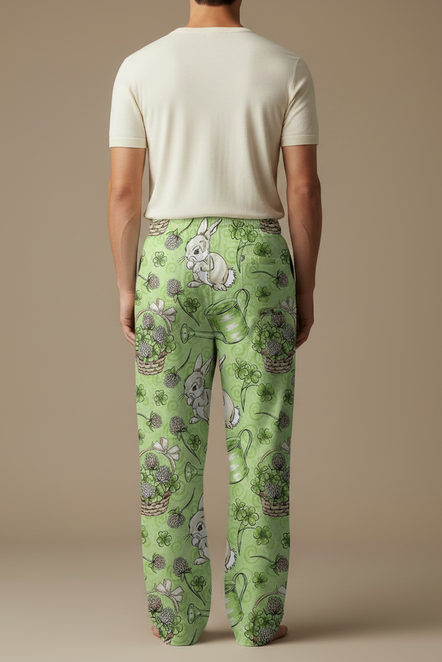 Pantalon Fluide Vert Lapins Trèfles Ample Décontracté Homme - Maille - vue 2