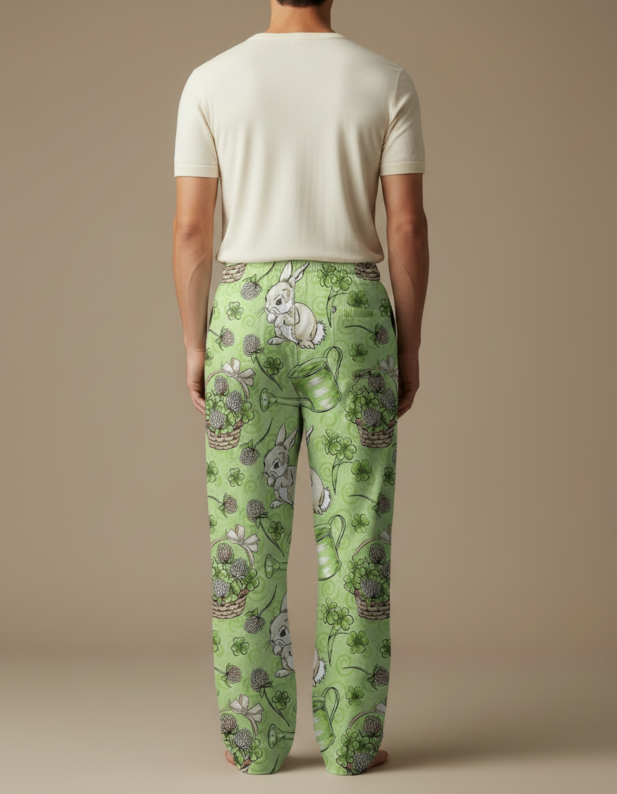 Pantalon Fluide Vert Lapins Trèfles Ample Décontracté Homme - Maille - vue 2