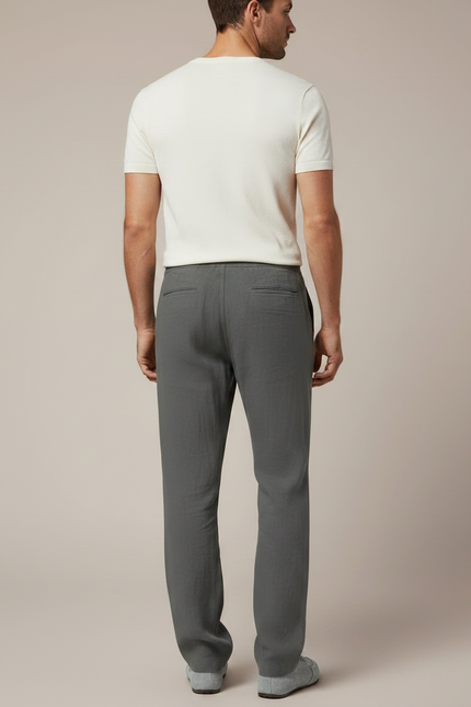Pantalon Fluide Homme Coton Lin Décontracté Gris Ample - vue 2