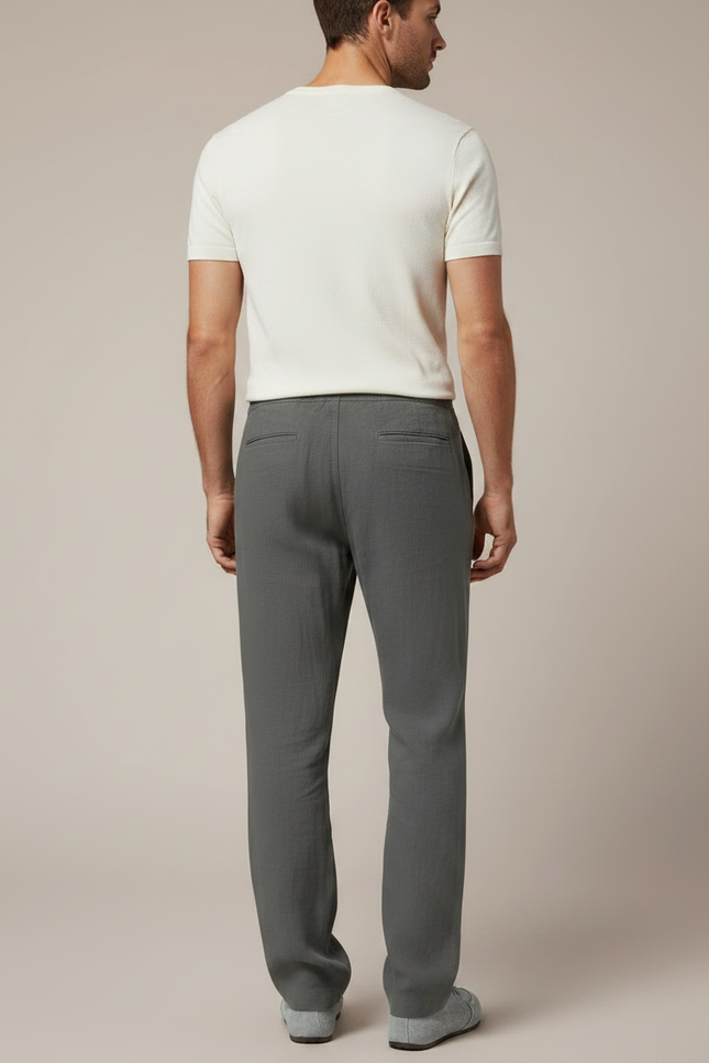 Pantalon Fluide Homme Coton Lin Décontracté Gris Ample - vue 2