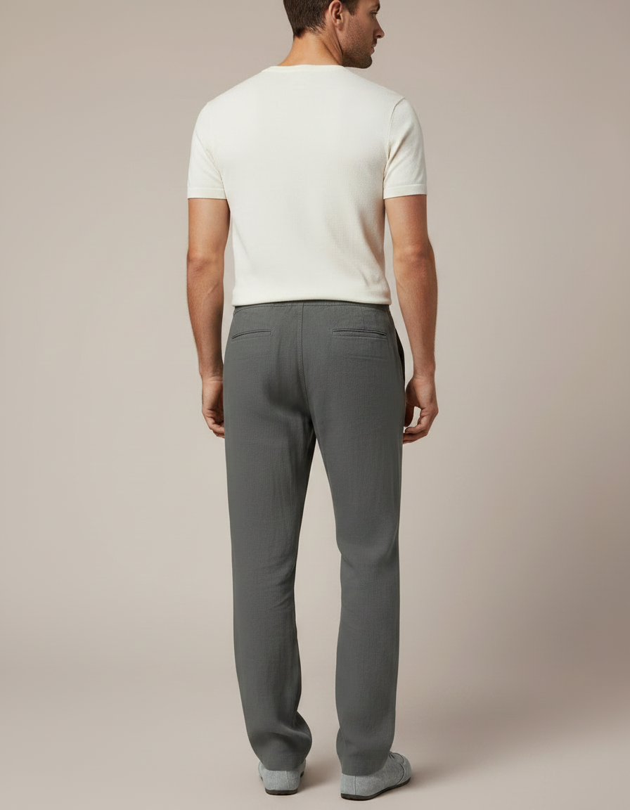 Pantalon Fluide Homme Coton Lin Décontracté Gris Ample - vue 2
