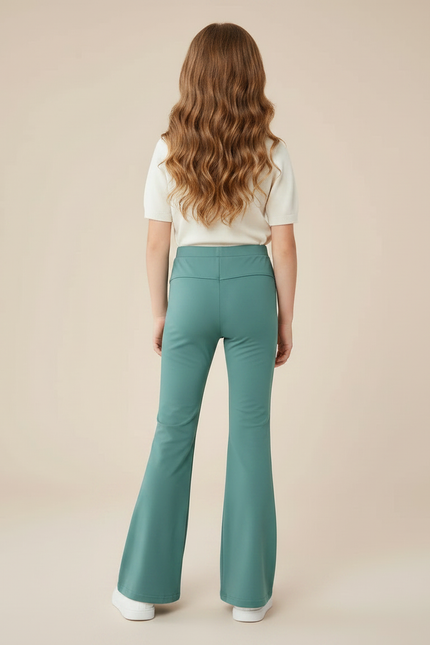 Pantalon Fluide Évasé Vert Canard Taille Haute Confortable - Polyester - vue 2