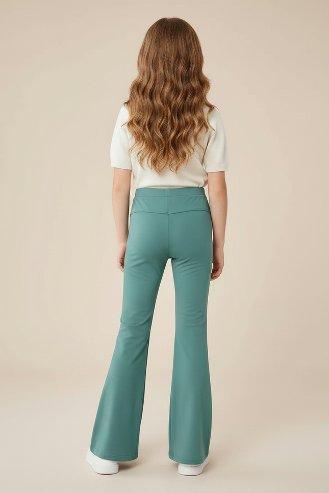 Pantalon Fluide Évasé Vert Canard Taille Haute Confortable - Polyester - vue 2