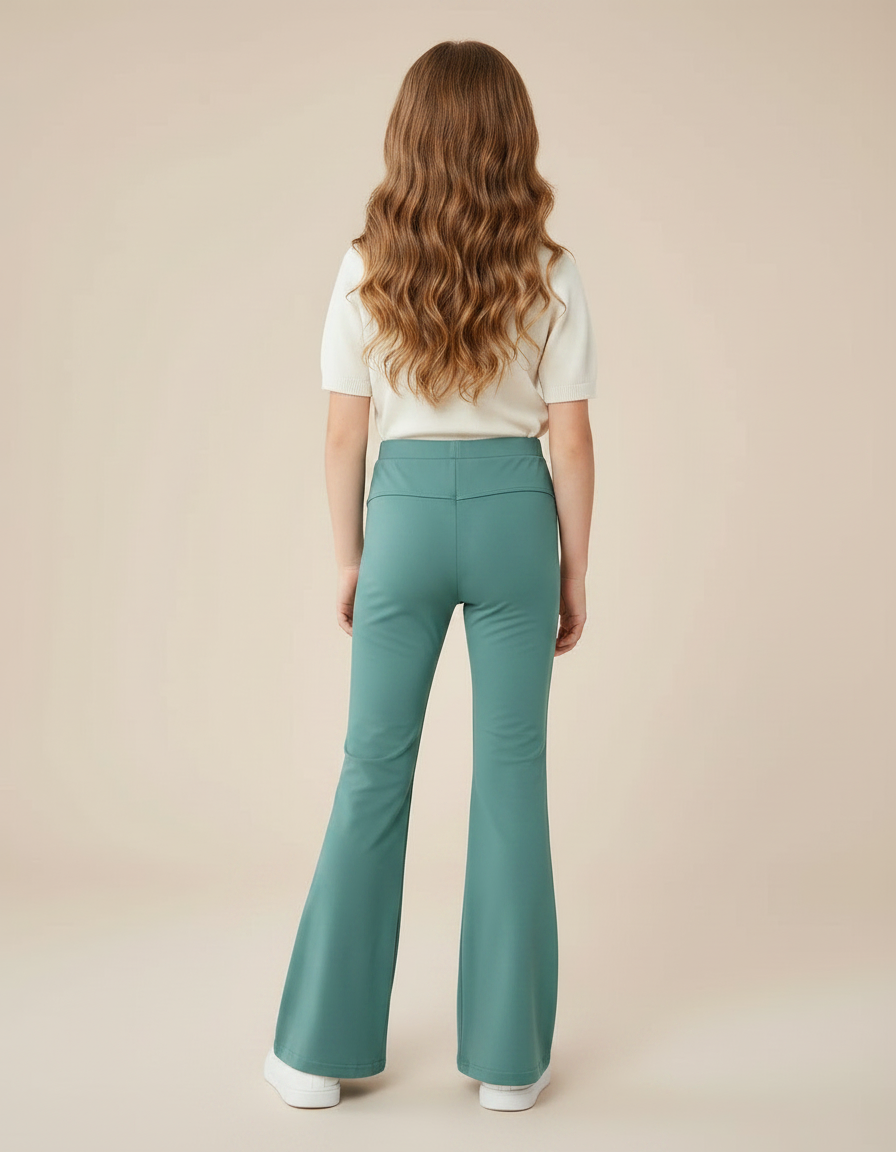 Pantalon Fluide Évasé Vert Canard Taille Haute Confortable - Polyester - vue 2