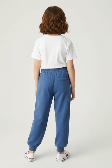 Pantalon Fluide Bleu Coton Décontracté Enfant Brodé - Molleton - vue 2