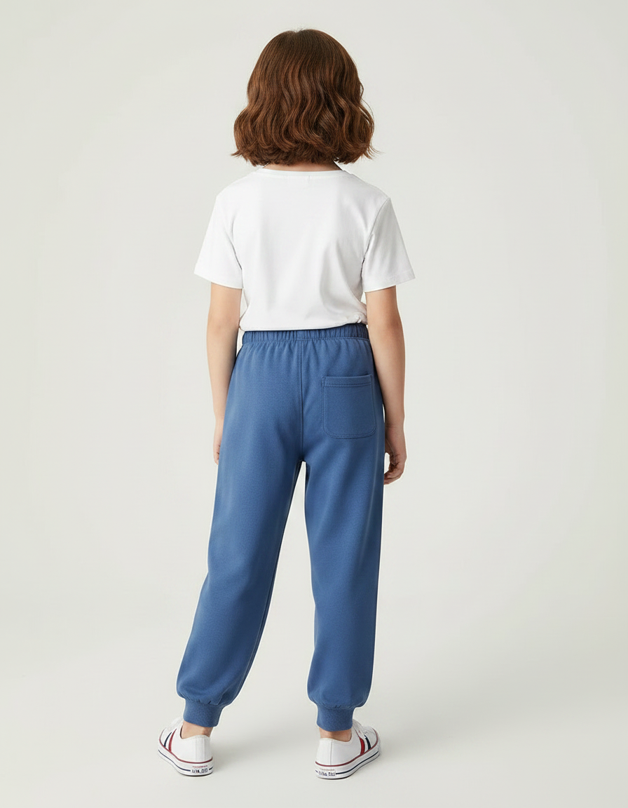 Pantalon Fluide Bleu Coton Décontracté Enfant Brodé - Molleton - vue 2