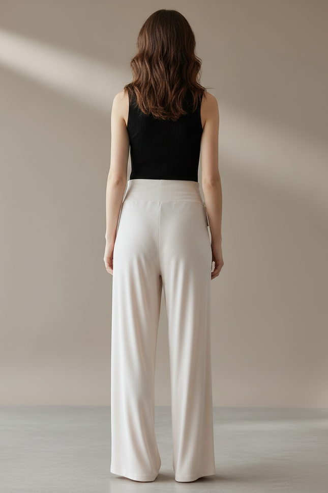 Pantalon Fluide Femme Enceinte - Beige Maille - vue 2