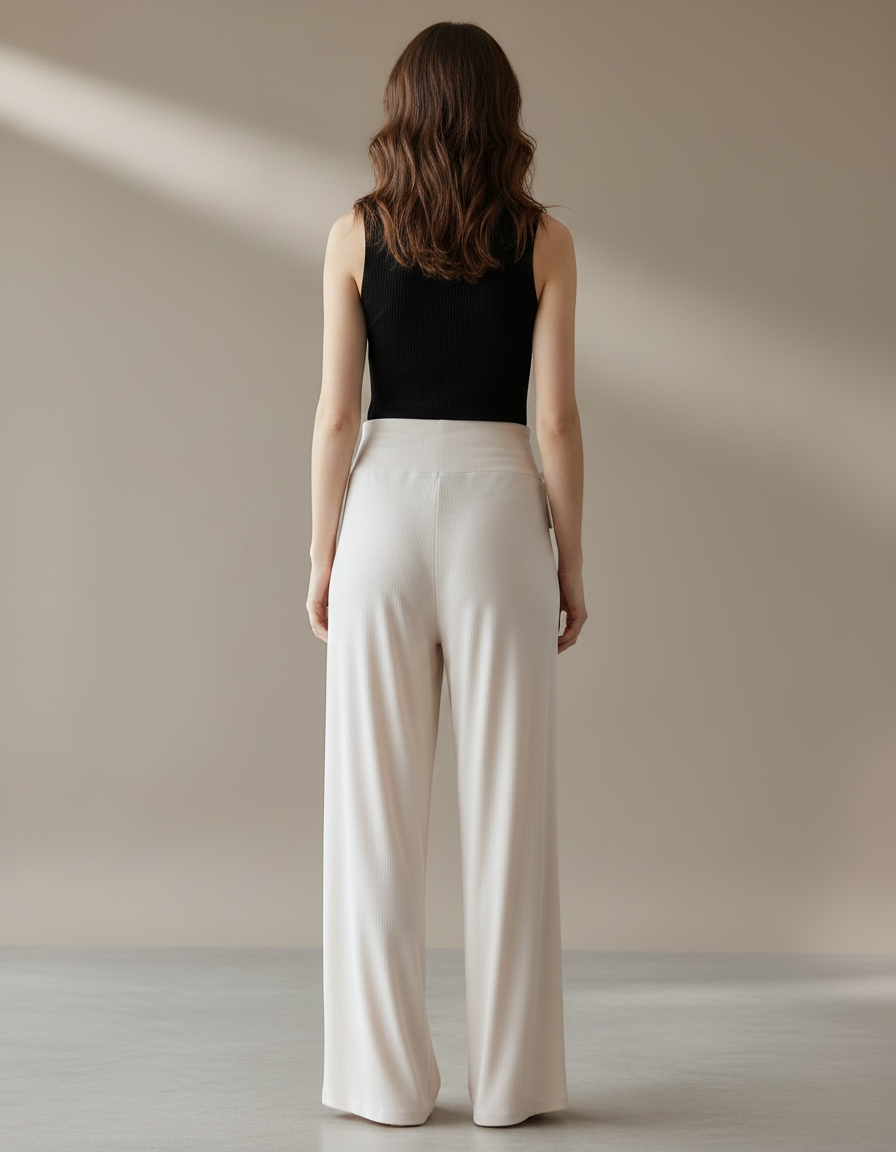Pantalon Fluide Femme Enceinte - Beige Maille - vue 2