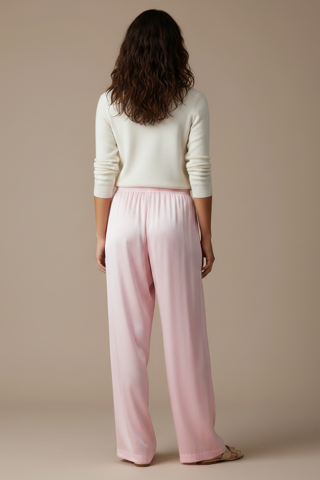 Pantalon Fluide Rose Satiné Ample Décontracté Élégant - vue 2