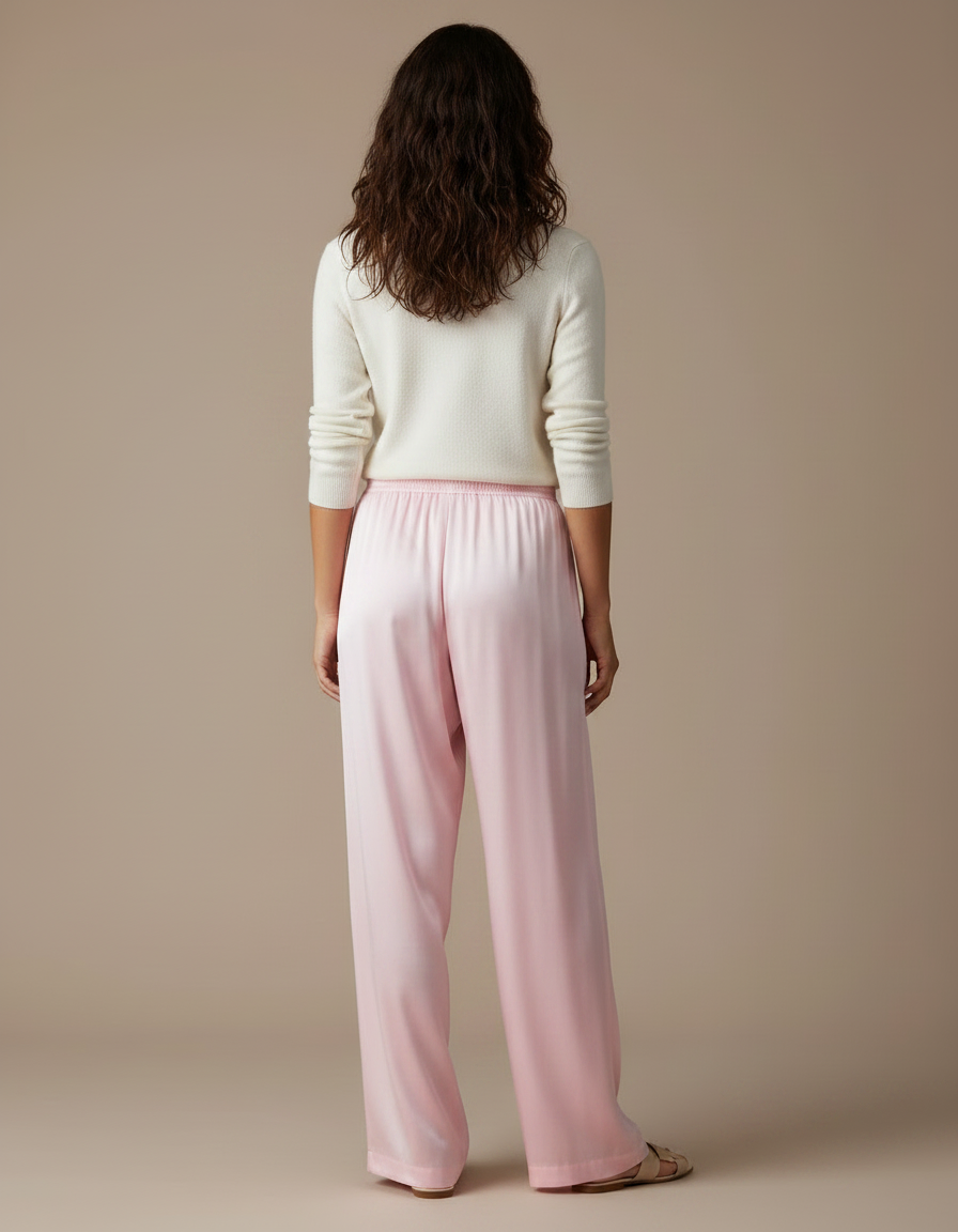 Pantalon Fluide Rose Satiné Ample Décontracté Élégant - vue 2