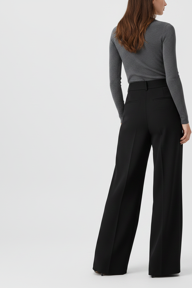 Pantalon Fluide Femme Noir Palazzo Polyester Habillé - Viscose - vue 2