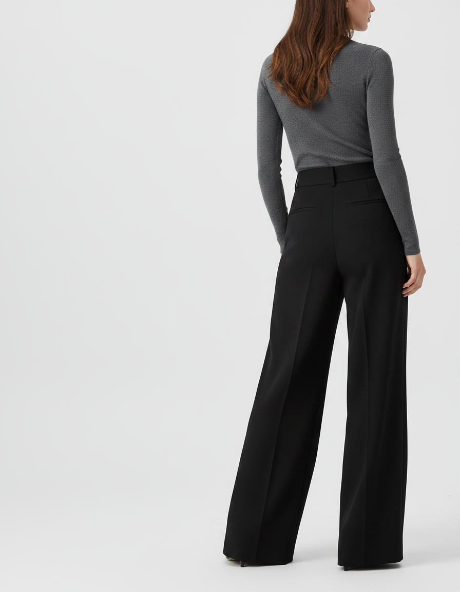 Pantalon Fluide Femme Noir Palazzo Polyester Habillé - Viscose - vue 2