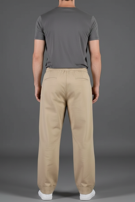 Pantalon Fluide Beige Cordon Ample Décontracté Homme - Toile - vue 2