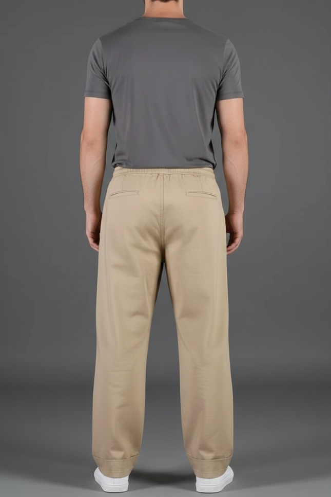Pantalon Fluide Beige Cordon Ample Décontracté Homme - Toile - vue 2