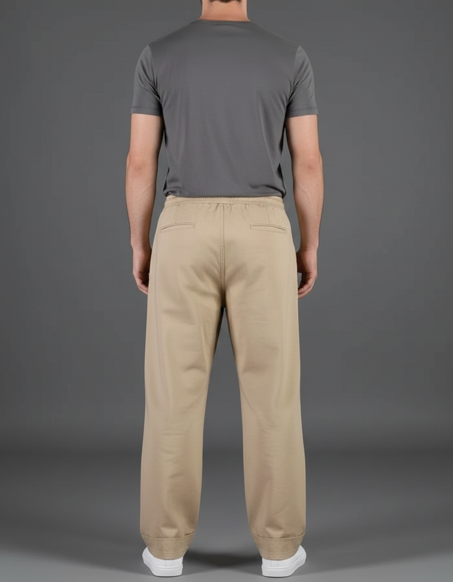 Pantalon Fluide Beige Cordon Ample Décontracté Homme - Toile - vue 2