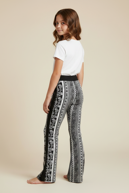 Pantalon Fluide Imprimé Évasé Noir Blanc Fille - Viscose - vue 2