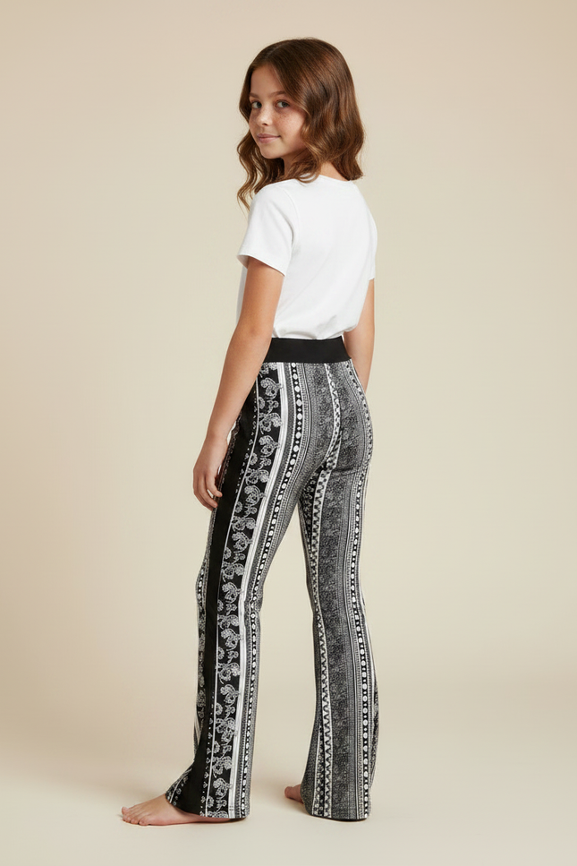 Pantalon Fluide Imprimé Évasé Noir Blanc Fille - Viscose - vue 2