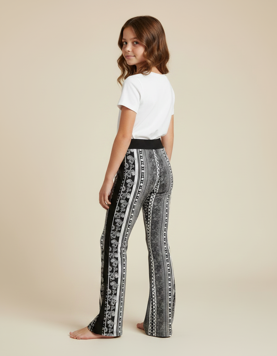 Pantalon Fluide Imprimé Évasé Noir Blanc Fille - Viscose - vue 2