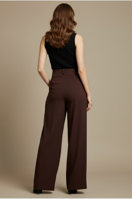 Pantalon Fluide Palazzo - Marron Polyester - vue 2