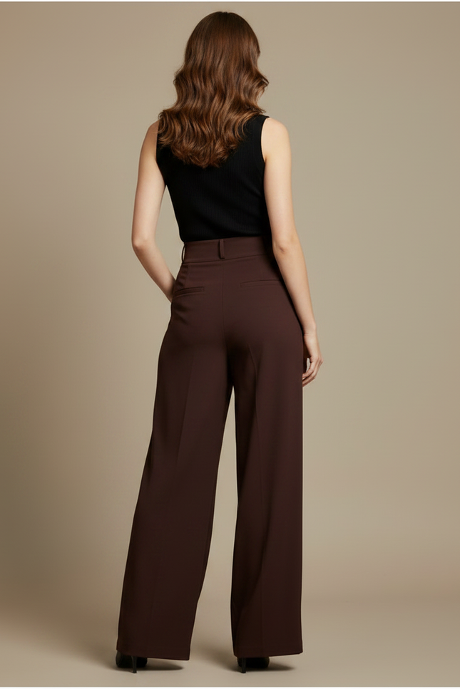 Pantalon Fluide Palazzo - Marron Polyester - vue 2