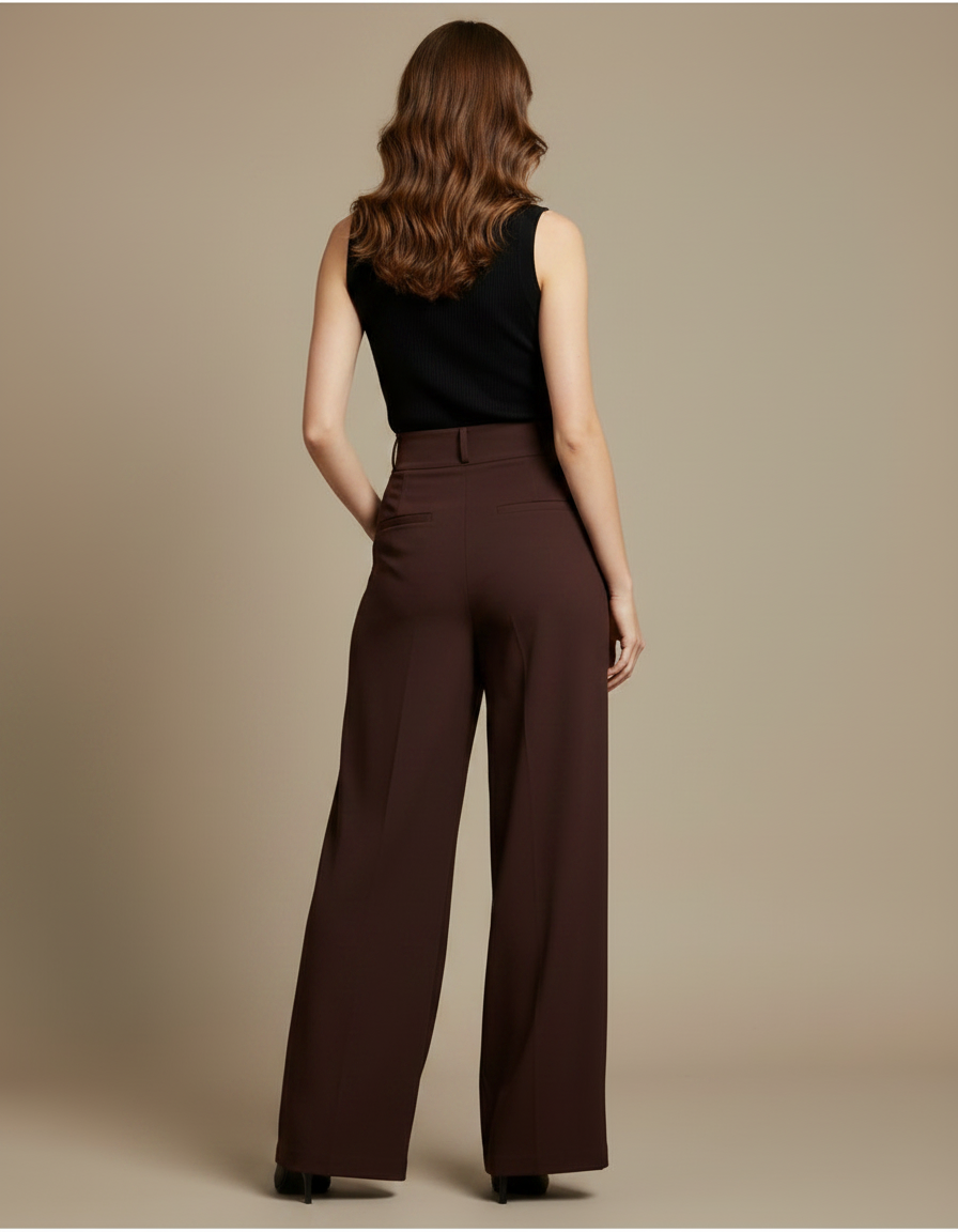 Pantalon Fluide Palazzo - Marron Polyester - vue 2