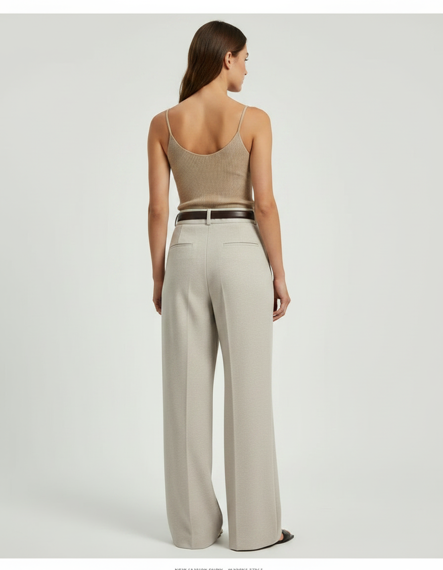 Pantalon Fluide Creme - Beige Maille - vue 2