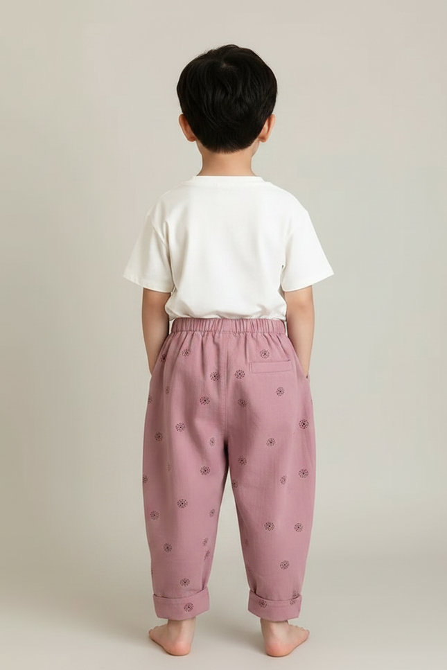 Pantalon Fluide Rose Fleur Ample Coton Enfant - vue 2