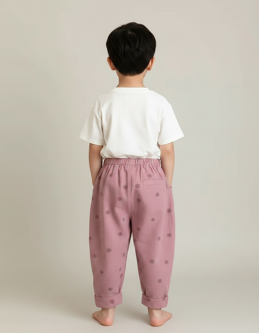 Pantalon Fluide Rose Fleur Ample Coton Enfant - vue 2
