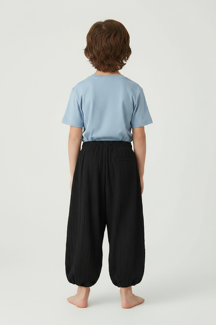 Pantalon Fluide Noir Ample Plissé Léger Enfant - Coton - vue 2