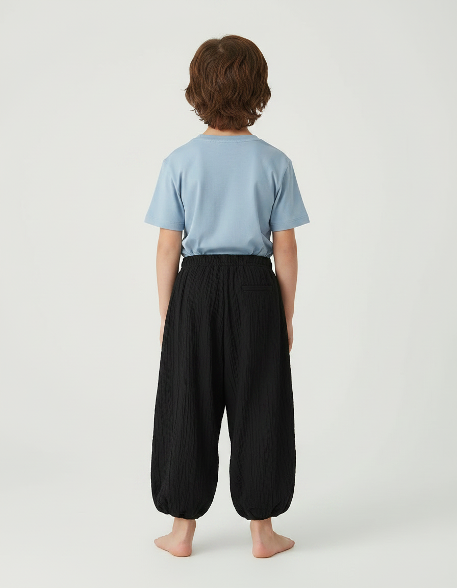 Pantalon Fluide Noir Ample Plissé Léger Enfant - Coton - vue 2