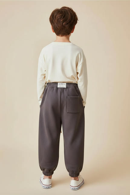Pantalon Fluide Garçon Gris Coupe Ample Coton Hiver - Molleton - vue 2