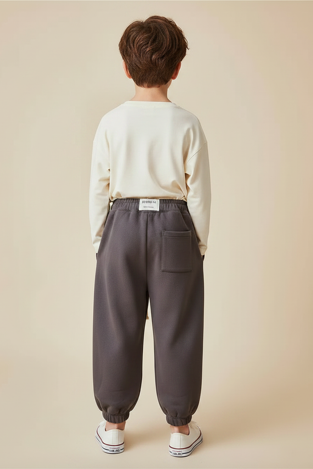 Pantalon Fluide Garçon Gris Coupe Ample Coton Hiver - Molleton - vue 2