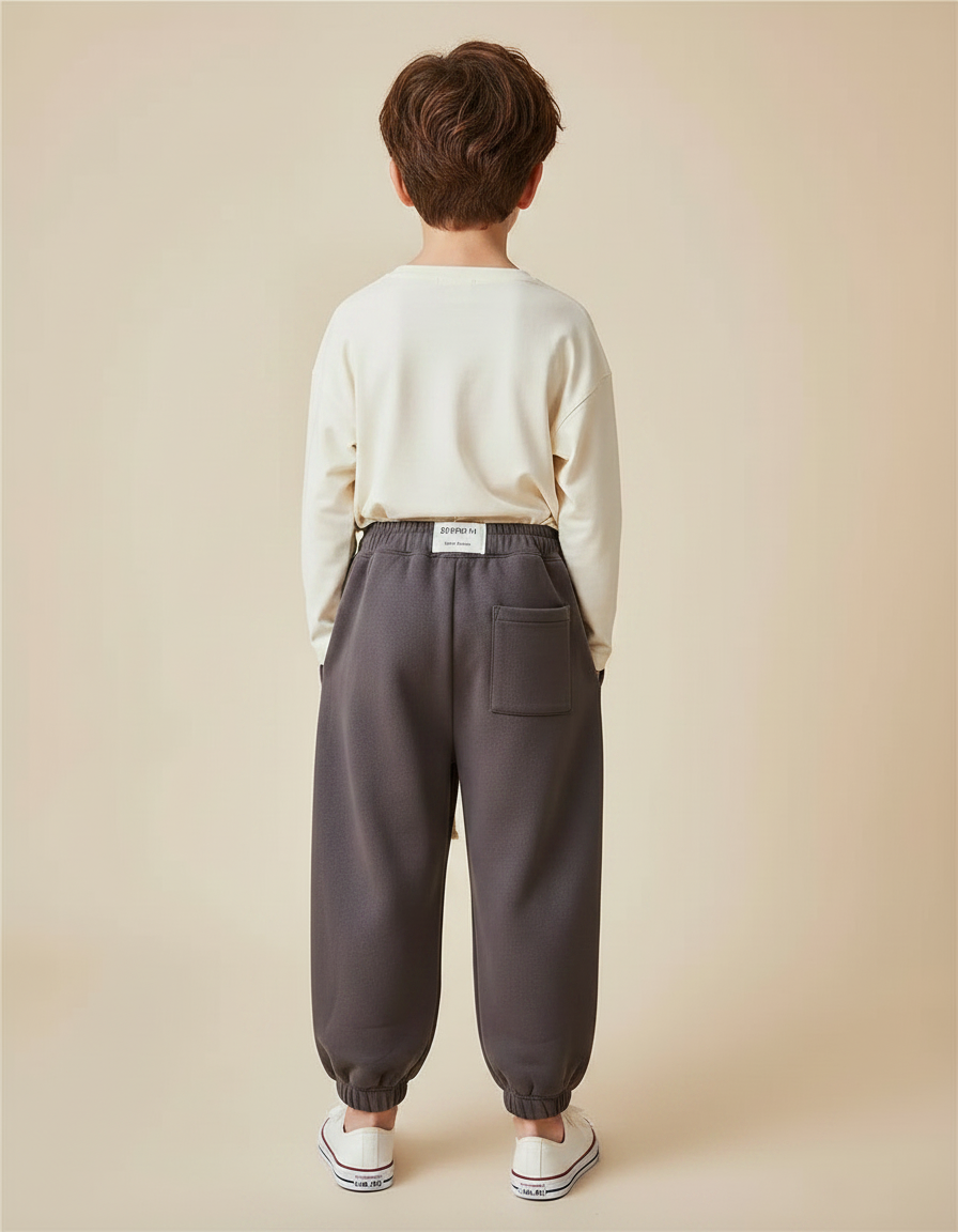 Pantalon Fluide Garçon Gris Coupe Ample Coton Hiver - Molleton - vue 2