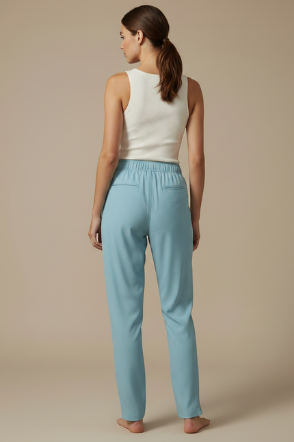 Pantalon Fluide Bleu Ciel Cargo Zippé Femme - Polyester - vue 2