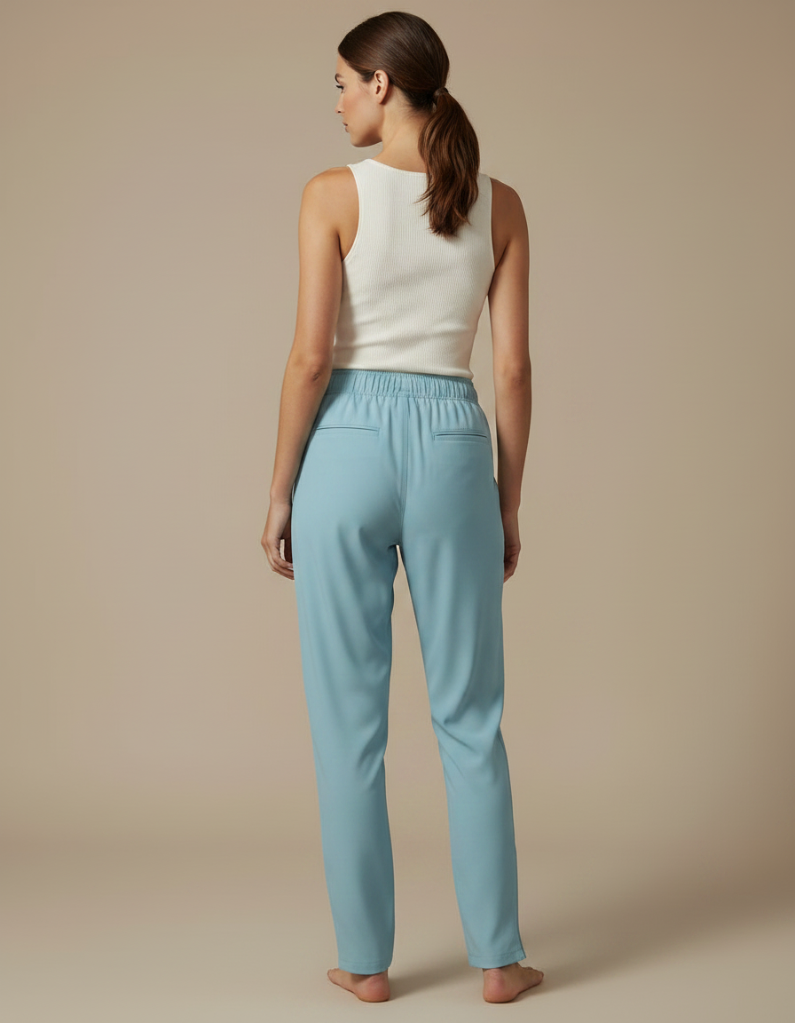 Pantalon Fluide Bleu Ciel Cargo Zippé Femme - Polyester - vue 2