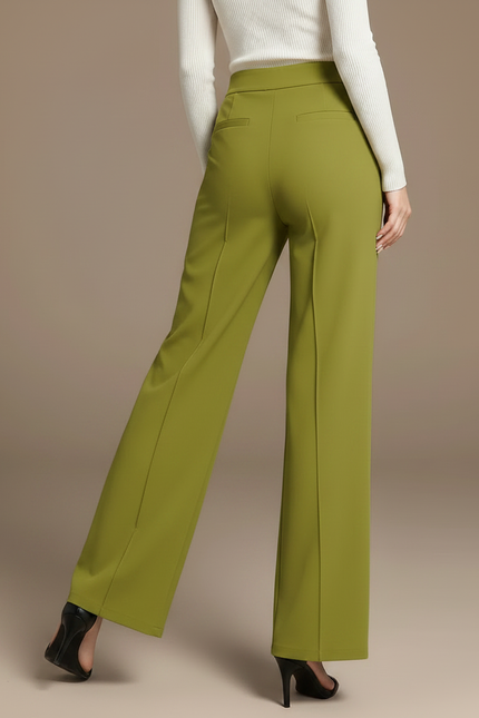 Pantalon Fluide Vert Ample Taille Haute Décontracté Femme - Polyester - vue 2
