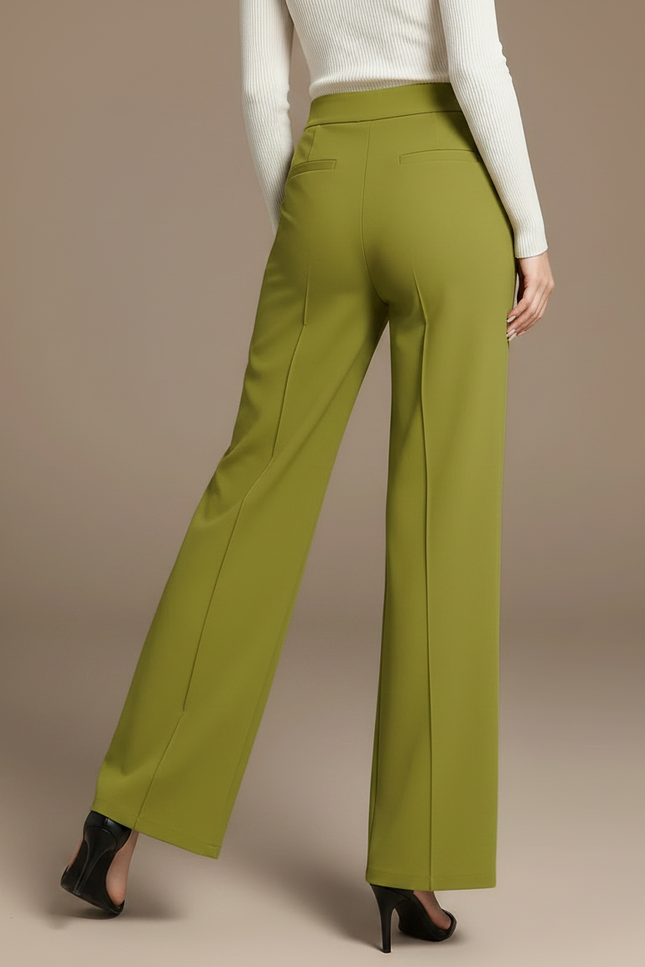 Pantalon Fluide Vert Ample Taille Haute Décontracté Femme - Polyester - vue 2