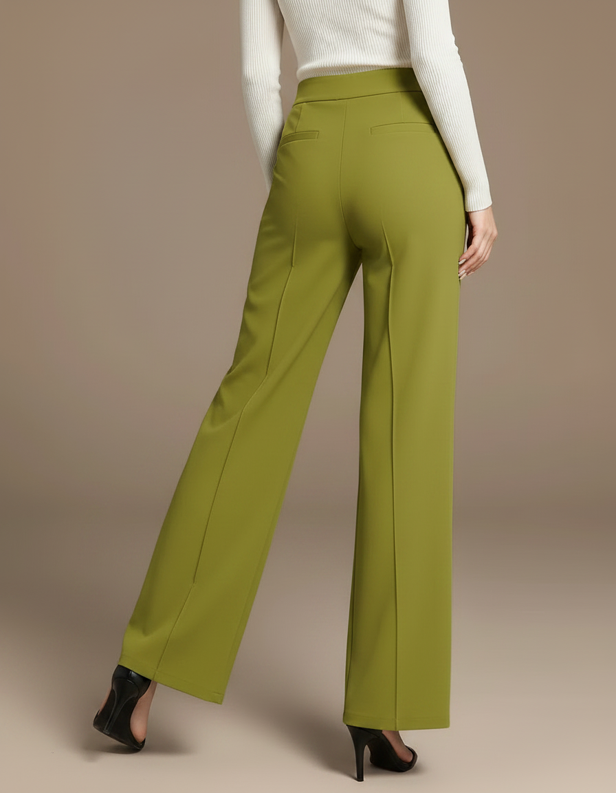 Pantalon Fluide Vert Ample Taille Haute Décontracté Femme - Polyester - vue 2