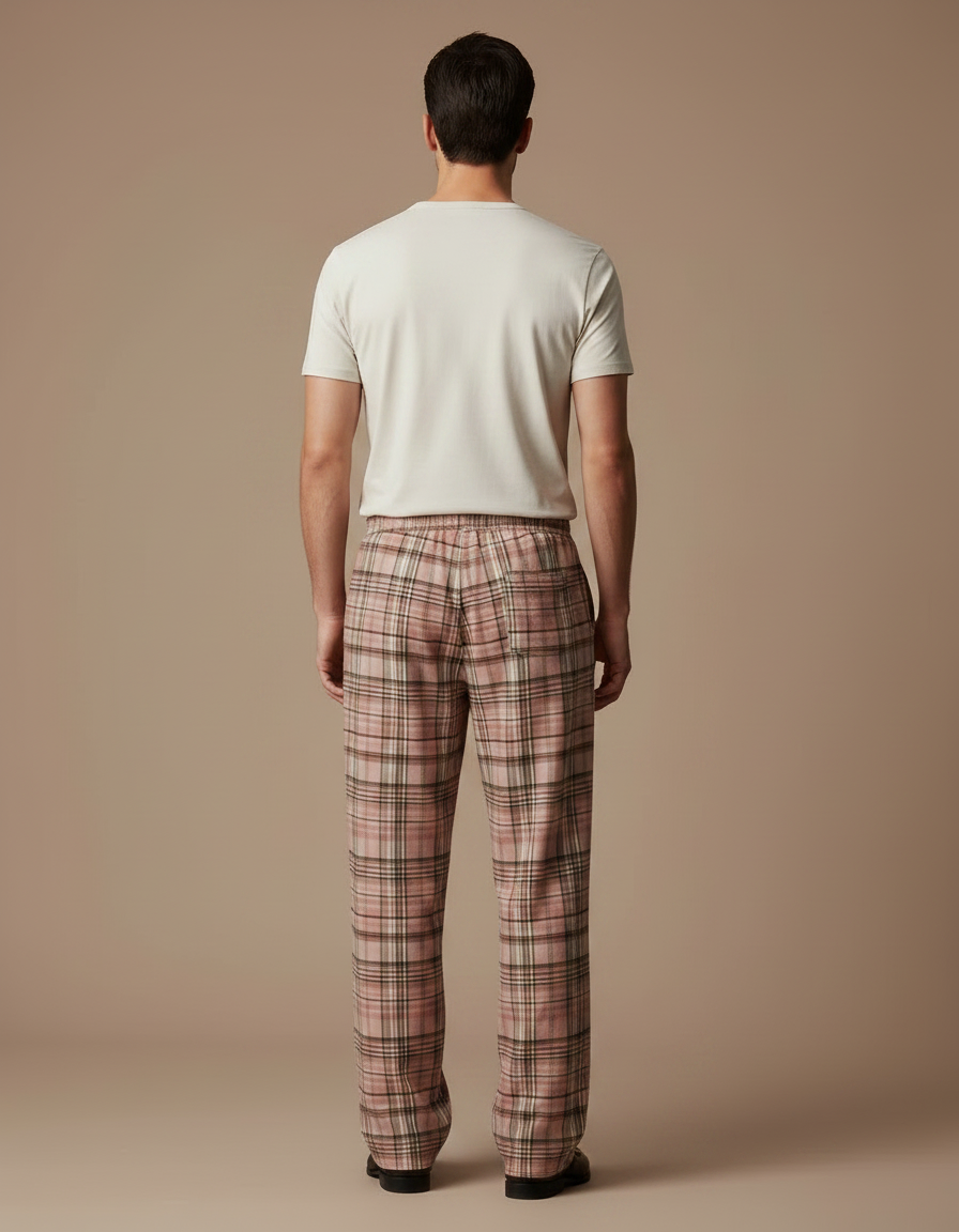 Pantalon Fluide Carreaux Rose Ample Décontracté Homme - Coton - vue 2