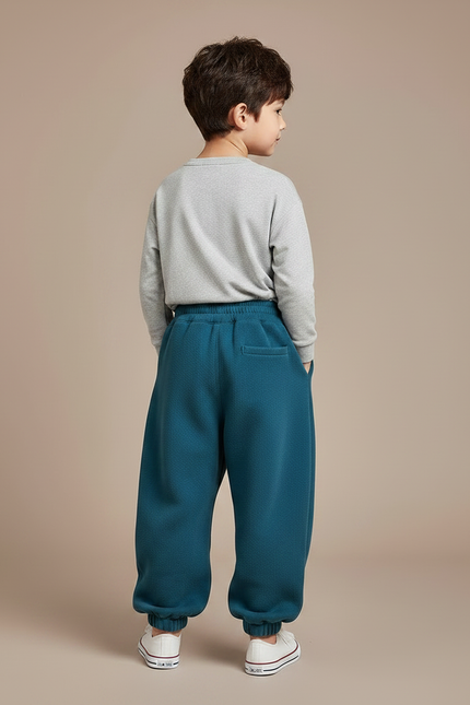 Pantalon Fluide Épais Ample Velours Bleu Canard Enfant - vue 2