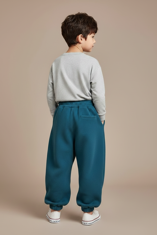 Pantalon Fluide Épais Ample Velours Bleu Canard Enfant - vue 2