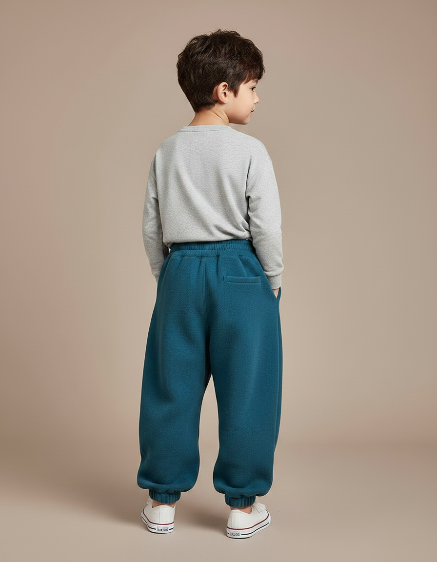 Pantalon Fluide Épais Ample Velours Bleu Canard Enfant - vue 2