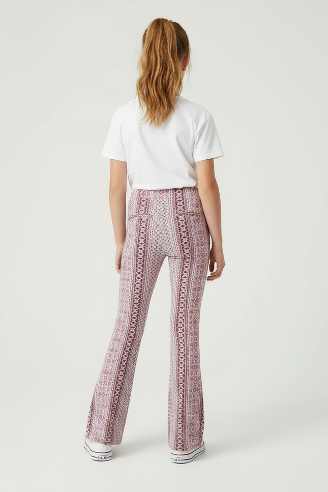 Pantalon Fluide Imprimé Bohème Évasé Confortable Fille - Maille - vue 2