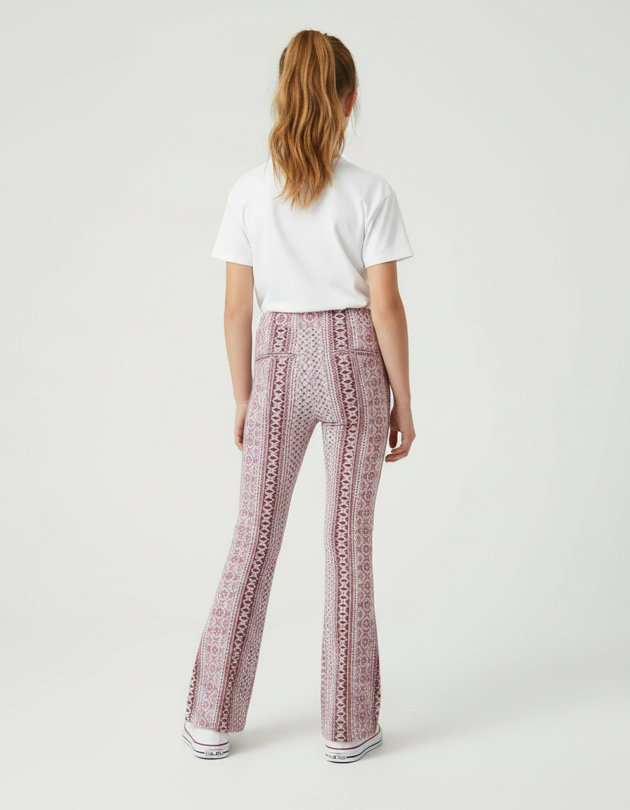 Pantalon Fluide Imprimé Bohème Évasé Confortable Fille - Maille - vue 2