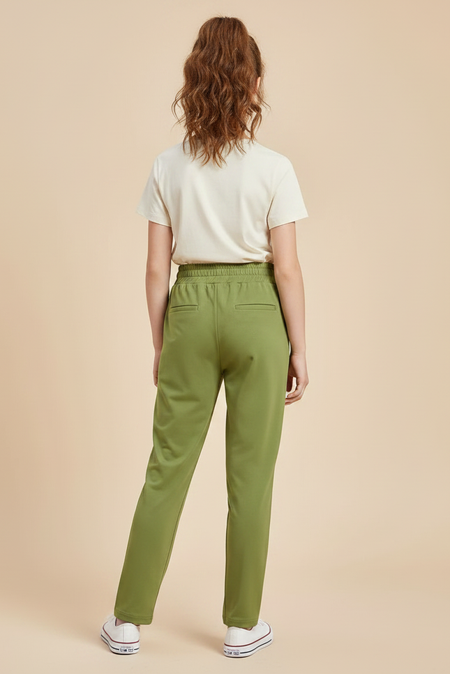 Pantalon Fluide Vert Militaire Droit Élastique Confortable Fille - Polyester - vue 2