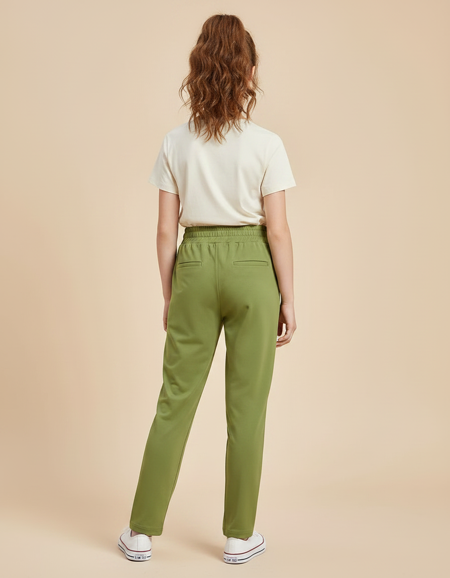 Pantalon Fluide Vert Militaire Droit Élastique Confortable Fille - Polyester - vue 2