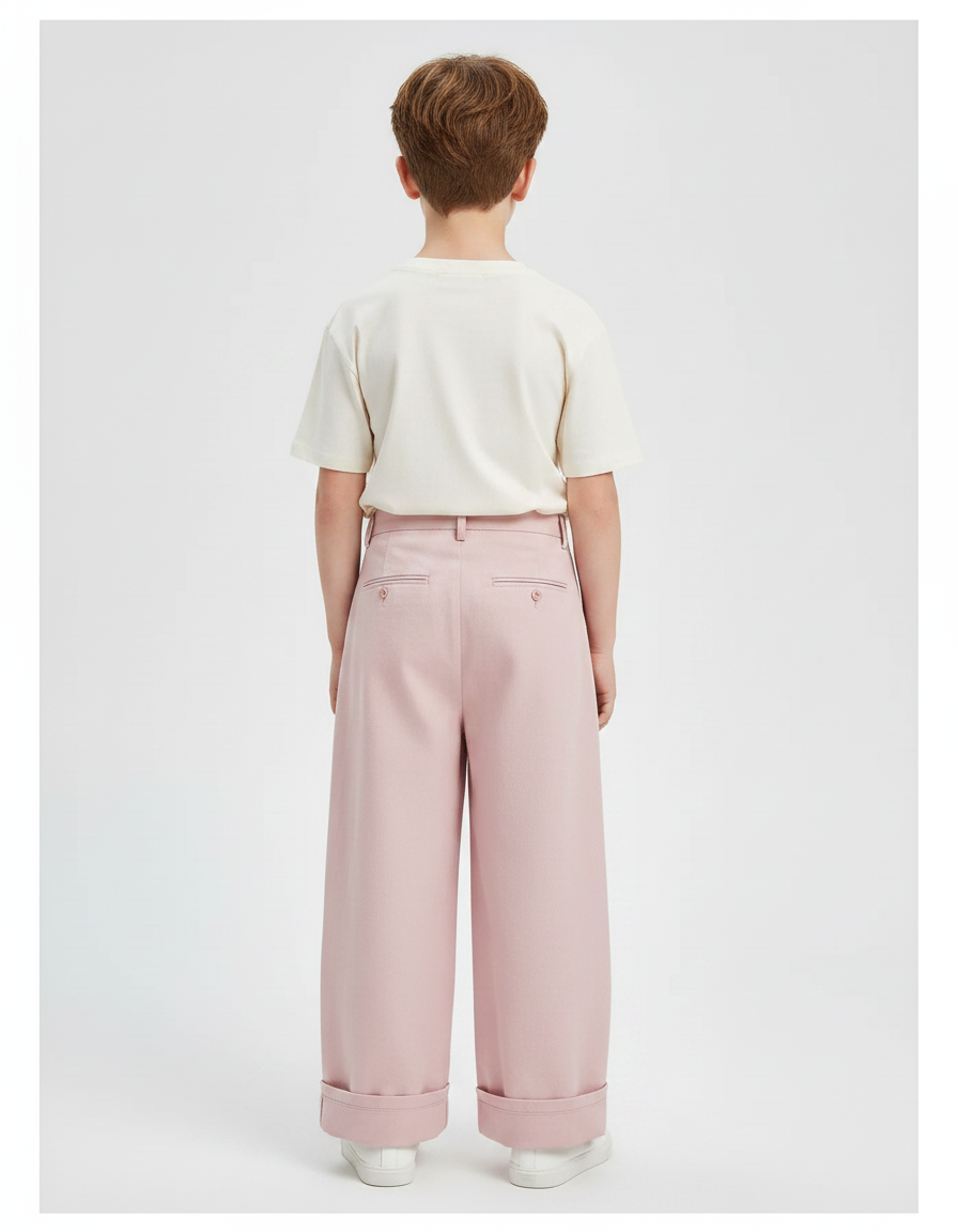 Pantalon Fluide Rose Ample Décontracté Plissé Enfant - Polyester - vue 2