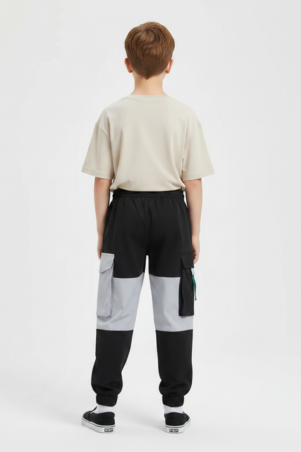 Pantalon Fluide Cargo Bicolore Noir Gris Imprimé Garçon - Multicolore Molleton - vue 2