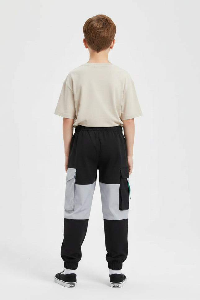 Pantalon Fluide Cargo Bicolore Noir Gris Imprimé Garçon - Multicolore Molleton - vue 2