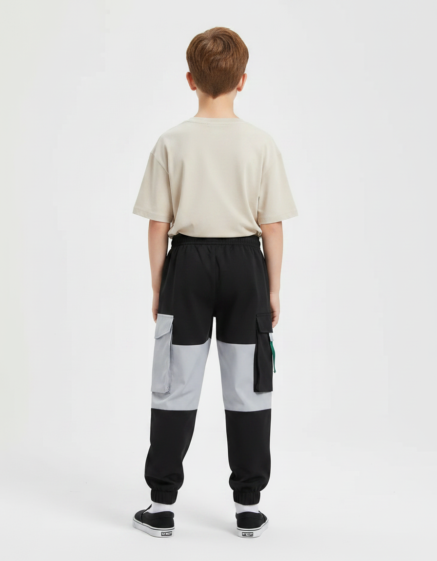 Pantalon Fluide Cargo Bicolore Noir Gris Imprimé Garçon - Multicolore Molleton - vue 2
